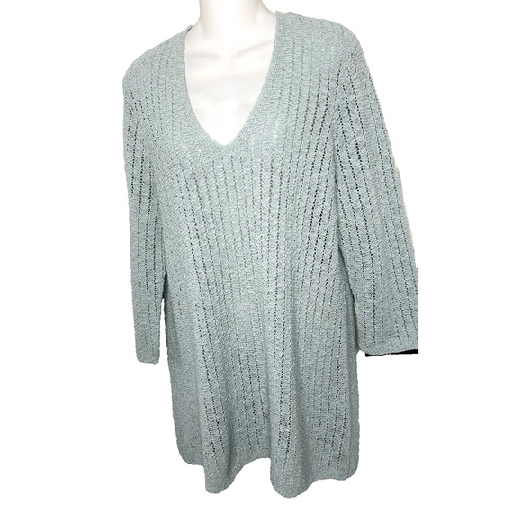 J. Jill Lightweight Sweater Tunic Pastel Light Blue Open Knit~ L - Picture 1 of 4